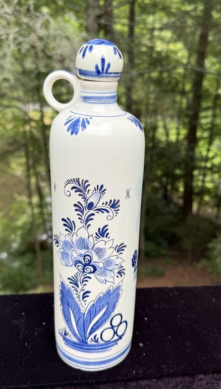 Blue Delft Holland BOLS Dutch Apricot Empty Brandy Liquor Decanter Bottle